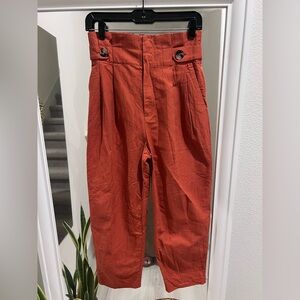 Zara Rust Orange Linen Texture High-Waisted Pants